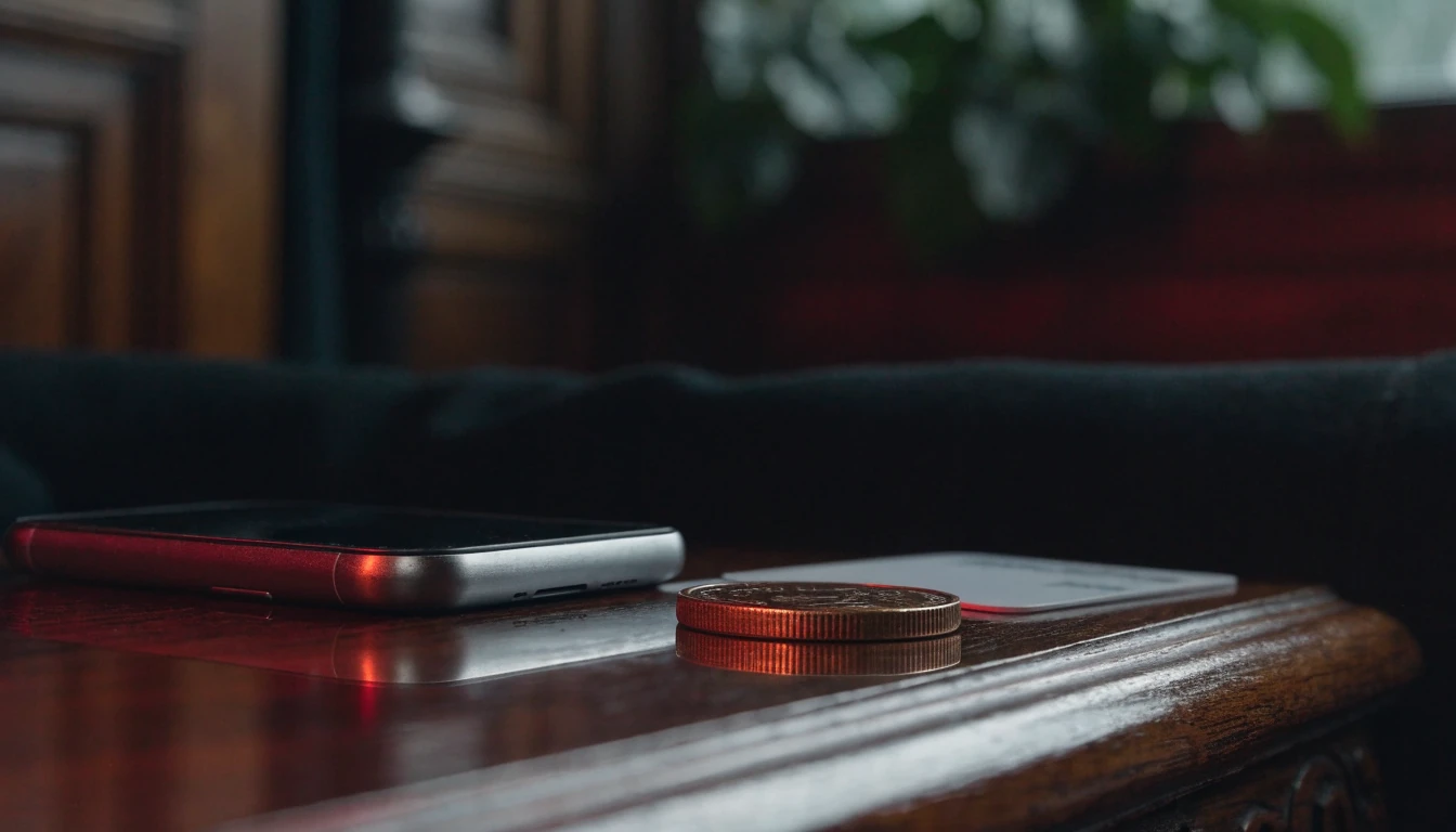 One-pound coin beside a closed phone and payment card