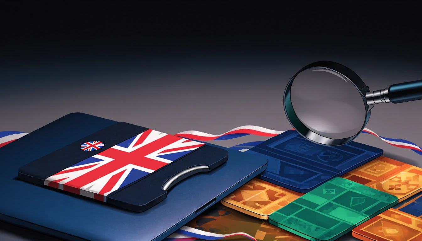 Editorial illustration of verifying UK Betsoft casinos with magnifying glass and closed laptop