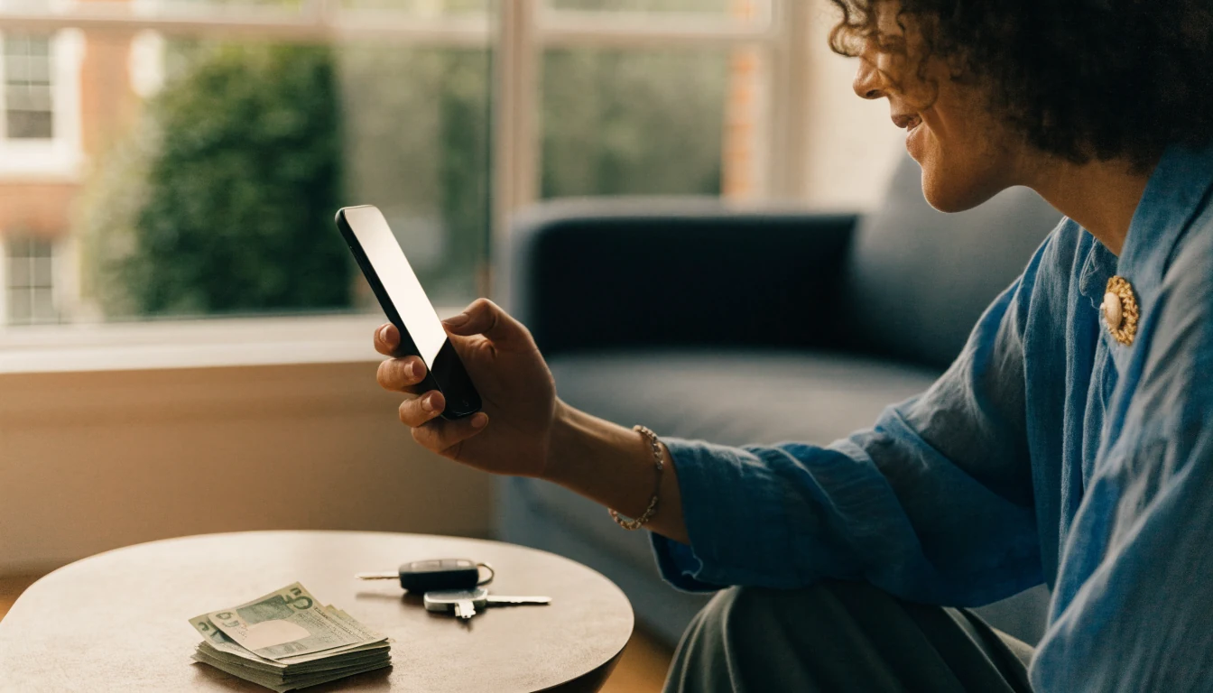 Person receiving fast casino payout via smartphone in UK home