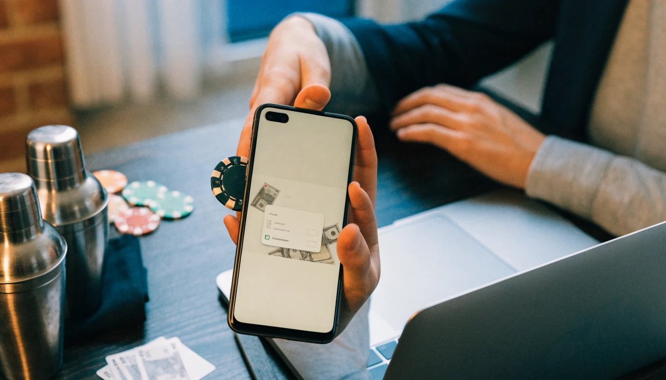 Smartphone and laptop supporting secure mobile casino deposits in a UK setting