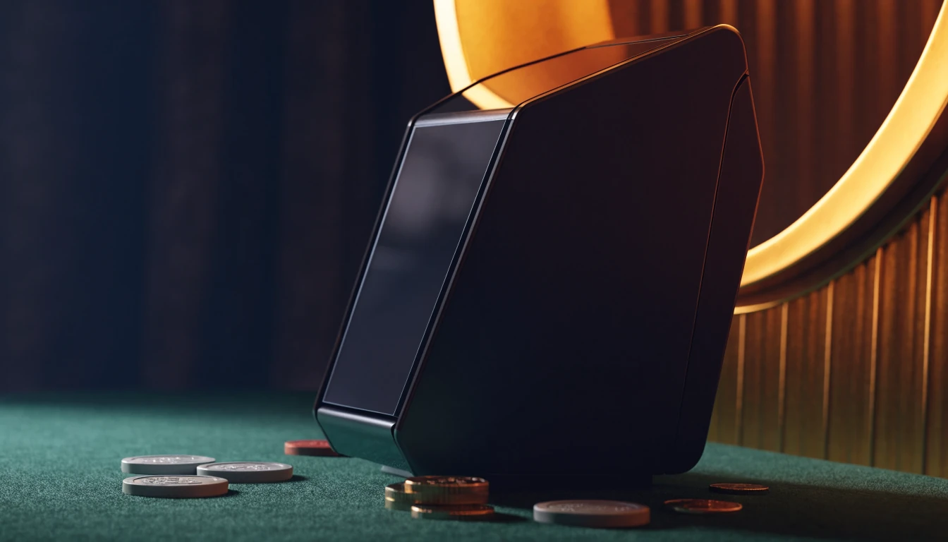 Modern slot machine with glowing jackpot vault in luxurious casino setting