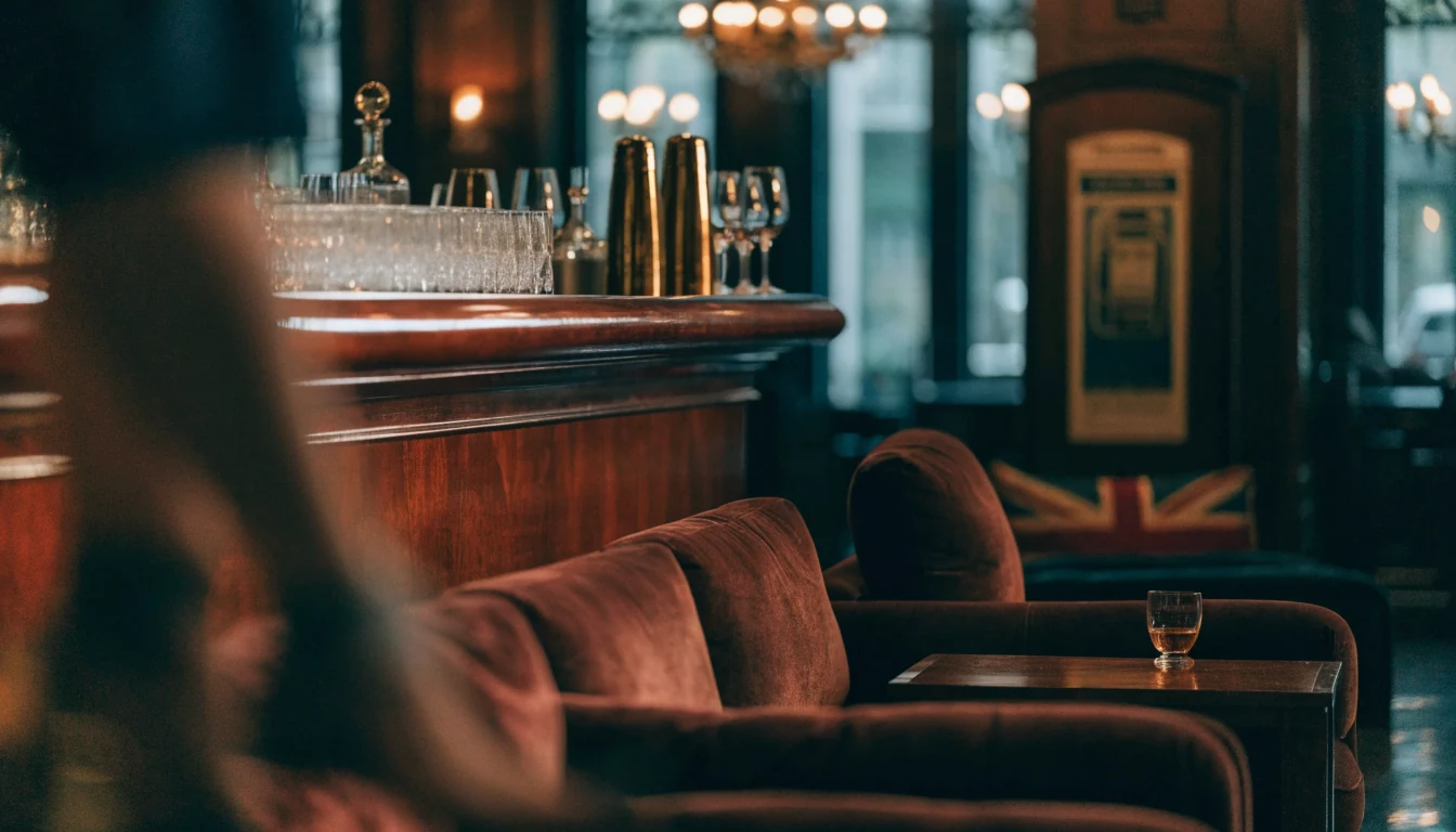 Stylish London casino lounge with warm lighting and British decor
