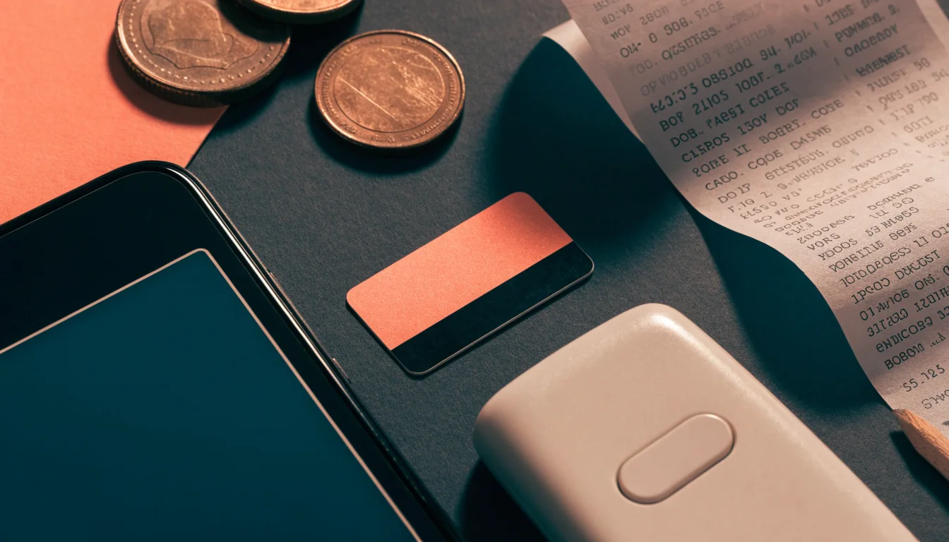 Two separate mobile payment methods pictured on a modern desk