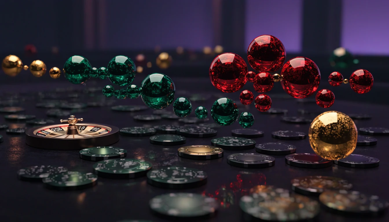 Clusters of colourful gem symbols above a British casino table
