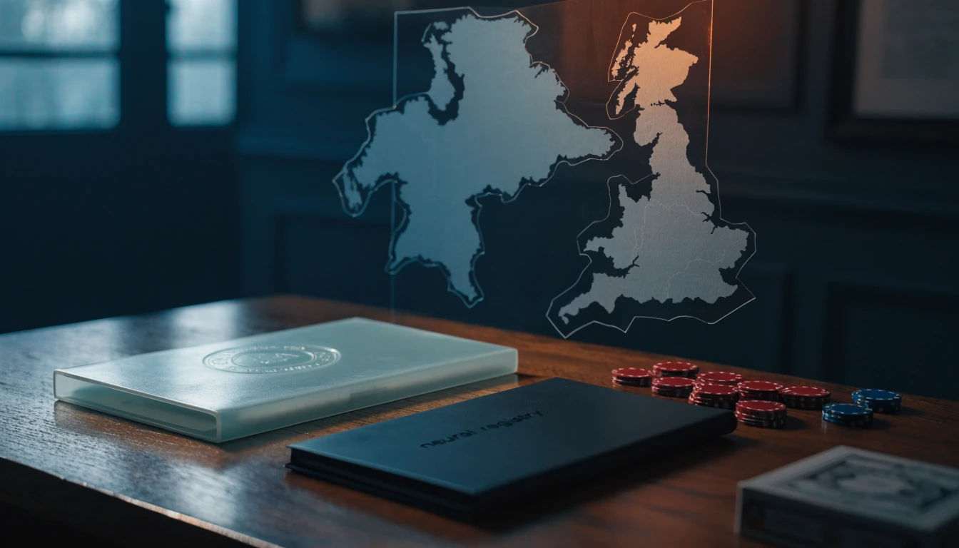Curaçao licence documents and UK context on a desk