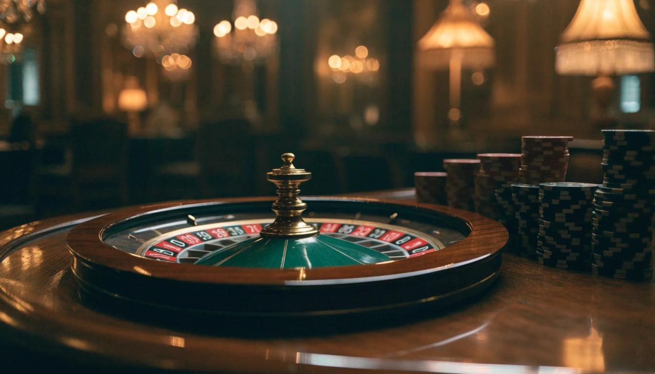 European roulette wheel with single green zero on a casino table