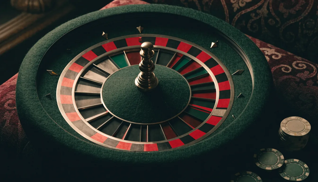 French roulette wheel highlighting the green zero pocket