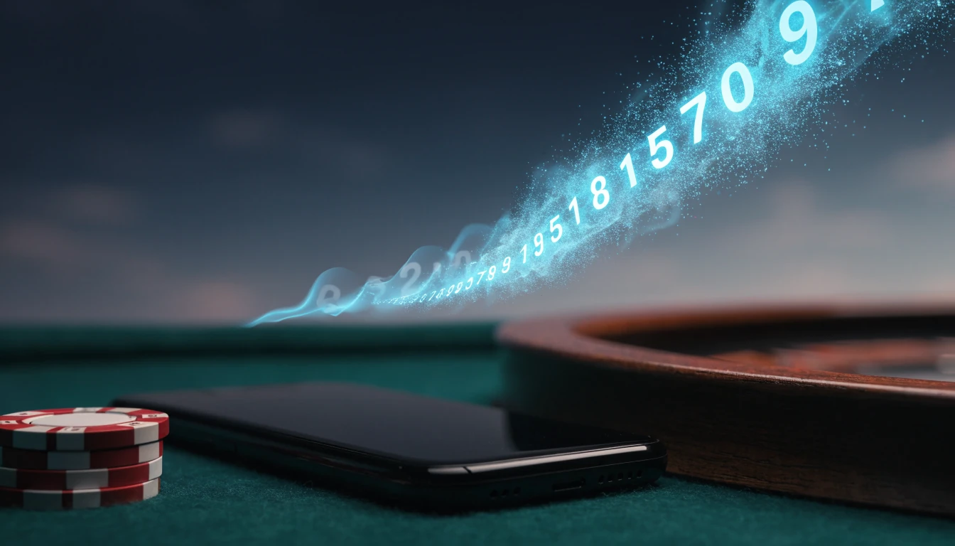 Abstract ascending jet streak above a smartphone face-down on a casino table with chips