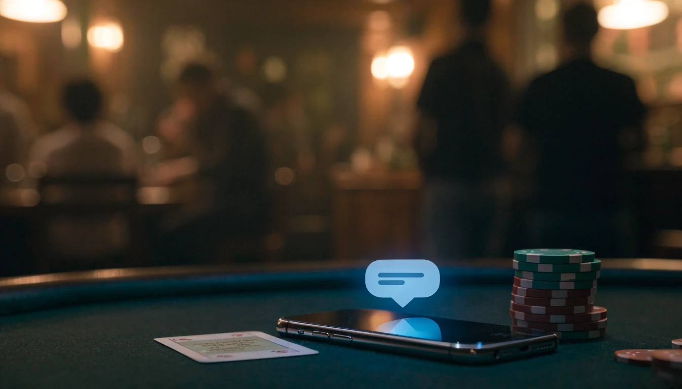 Smartphone on a casino table near chips, suggesting SMS deposit payment