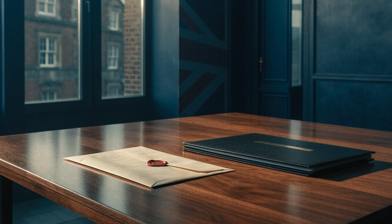 Official licence envelope and verification folder on a UK compliance desk