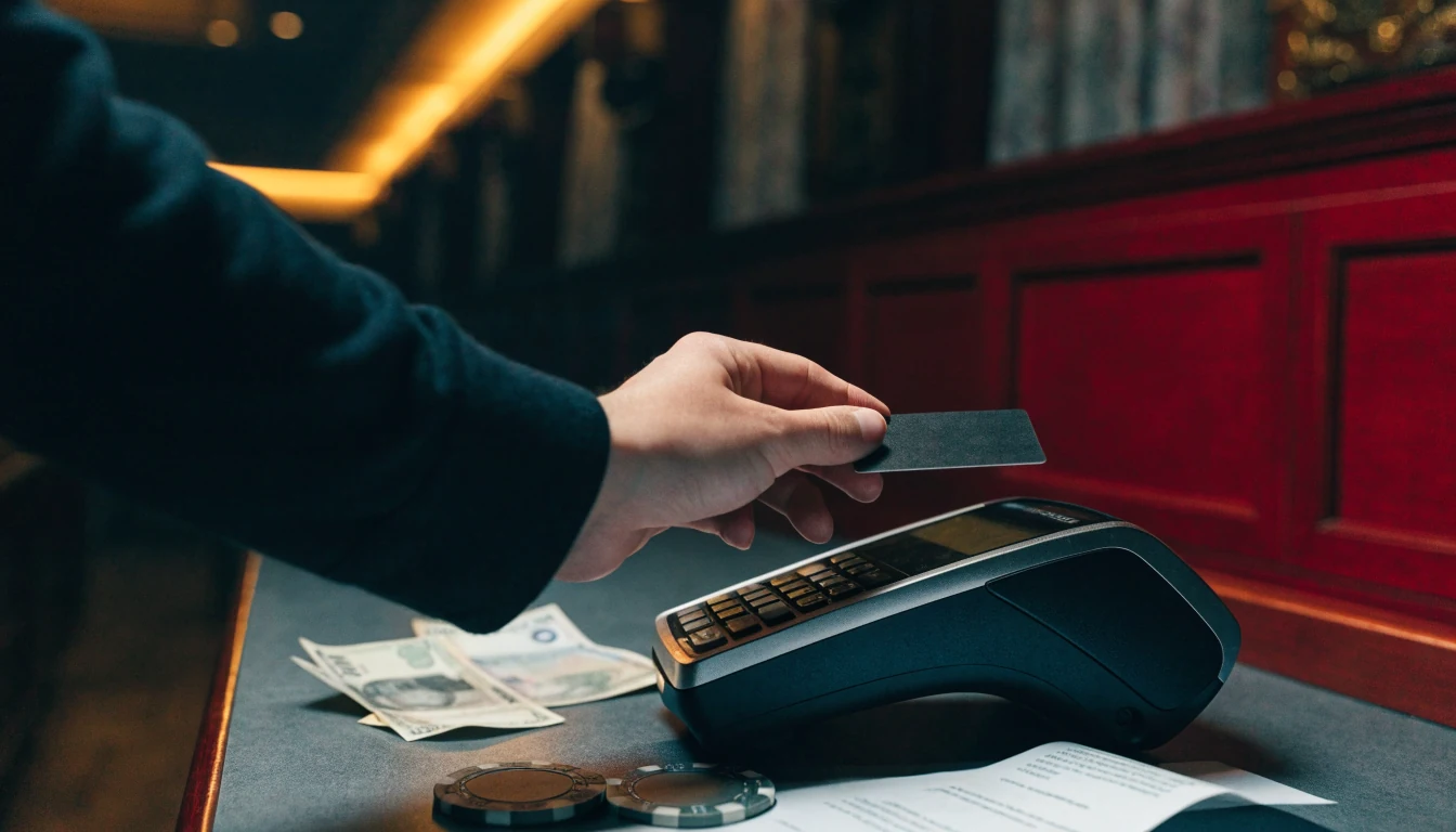Unbranded contactless card at a UK casino cashier payment terminal